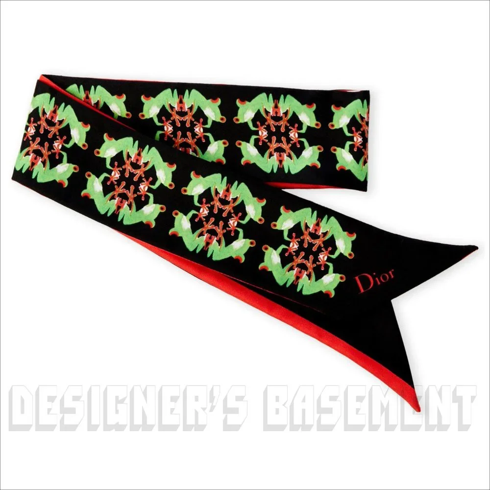 CHRISTIAN DIOR black Frogs by Chris Martin MITZAH skinny 2-sided Silk scarf NIB